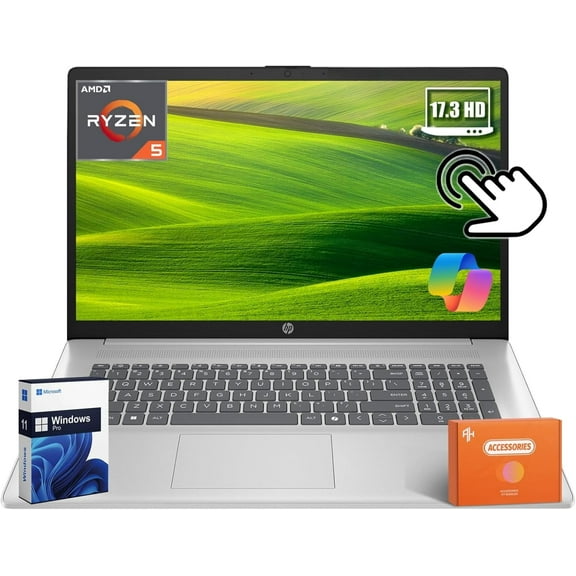 HP Flagship 17 Touchscreen Laptop, 32GB RAM, 2TB SSD, AMD Ryzen 5 7430U, 17.3" Anti-glare HD+ Business Laptop, Windows 11 Pro OS with Copilot AI, Wi-Fi 6, Fast Charge, Numeric Keypad