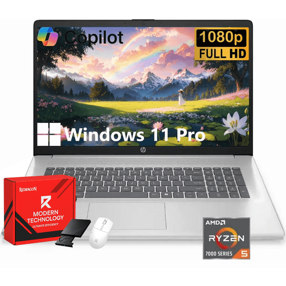 HP Flagship 17 inch Laptop, AMD Ryzen 5 7430U, 64GB RAM, 2TB SSD, 17.3 FHD IPS Display, AMD Radeon Graphics, Wi-Fi 6, Fast Charge, Windows 11 Pro, w/Accessories