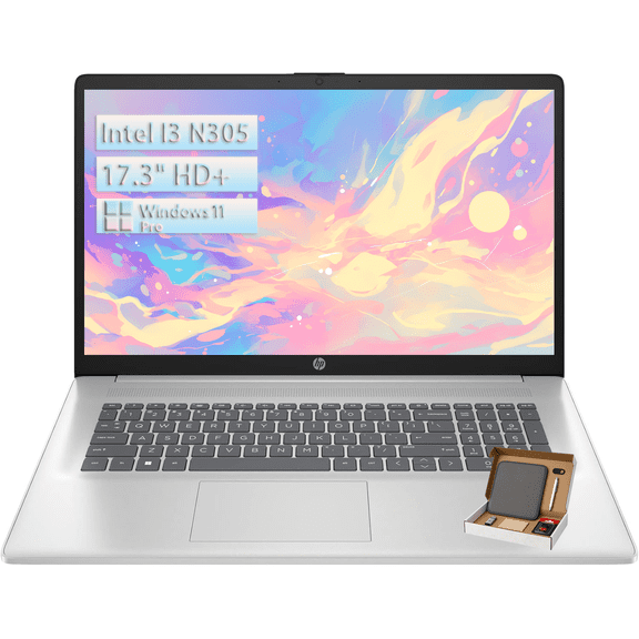 HP Flagship 17 inch Laptop Computer, 17.3" HD+ 250 Nits IPS Anti-Glare Display, 8GB RAM, 256GB SSD, Intel 8-Core i3 N305 CPU, Windows 11 Pro, Wifi6, for Business and Students, w/Accessories