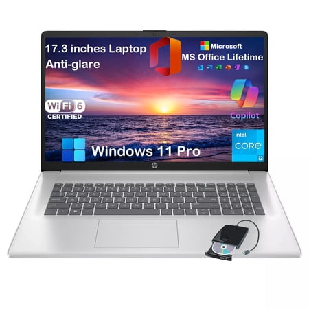 HP Flagship 17inch Laptop Computer - w/Office Lifetime, 17.3" HD+ 250 Nits IPS Display, Intel 8-Core i3 N305 CPU, Fast Charge, Wifi6, Win 11 Pro, for Business and Students (16GB RAM | 512GB SSD)