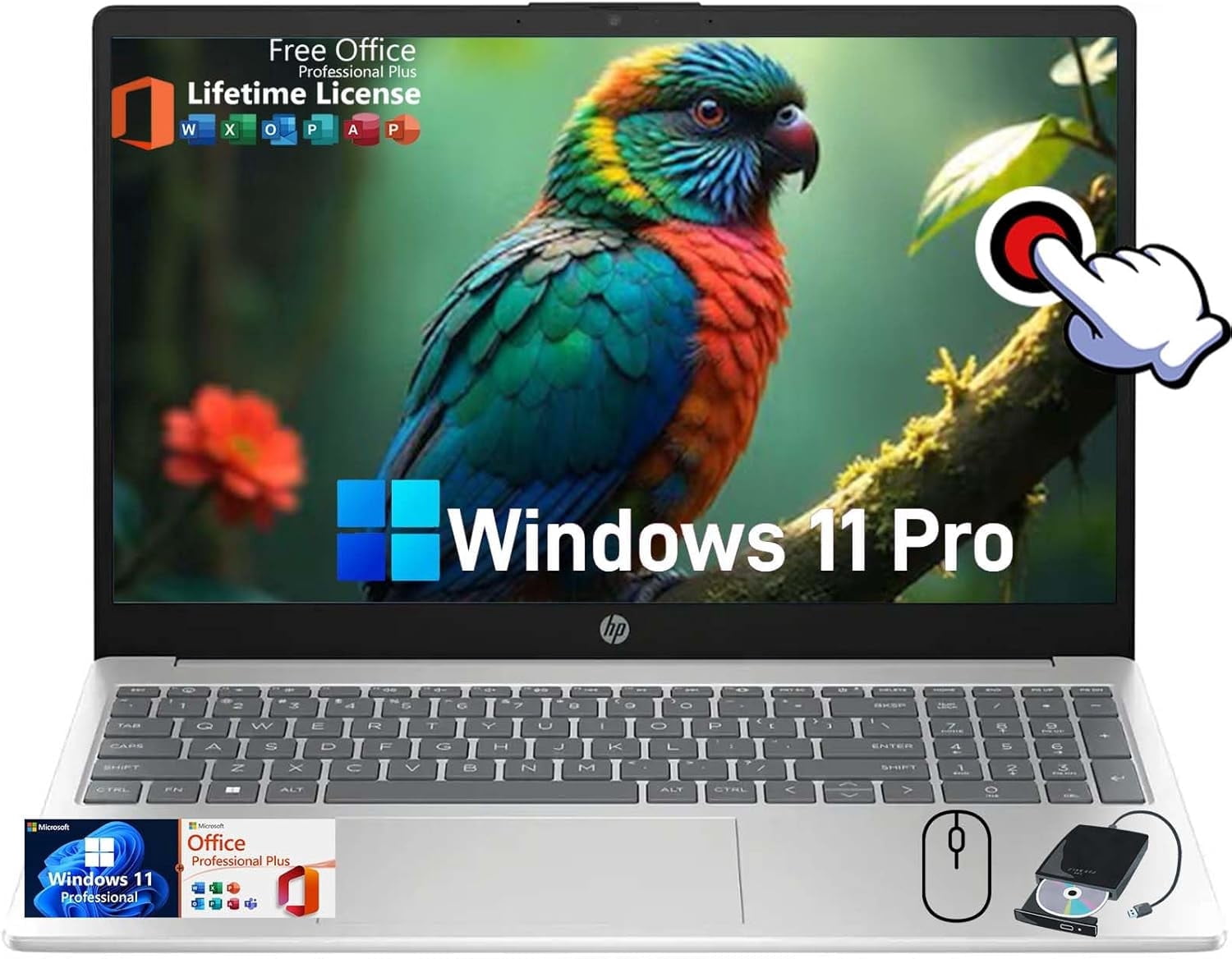 HP Flagship Touchscreen Laptop Computer - Windows 11 Pro • Microsoft Office Lifetime • 15.6" HD Touchscreen • Intel Core i3-1215U • Wi-Fi 6 • 250 nits Display (32GB RAM • 1TB SSD)