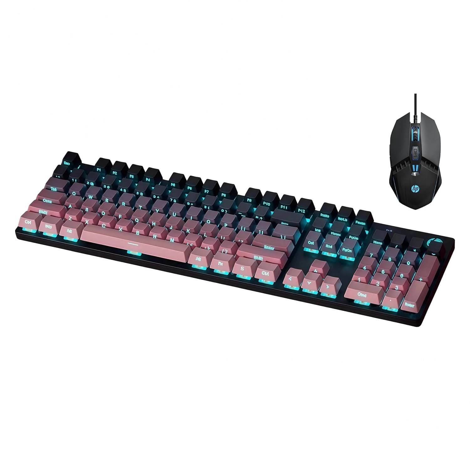HP GK400F Wired Mechanical Gaming Keyboard & Mouse Combo – 104-Key Brown Switches, Blue Backlit, USB Wired, Full Size, Compatible with Desktop & Laptop, Black Pink