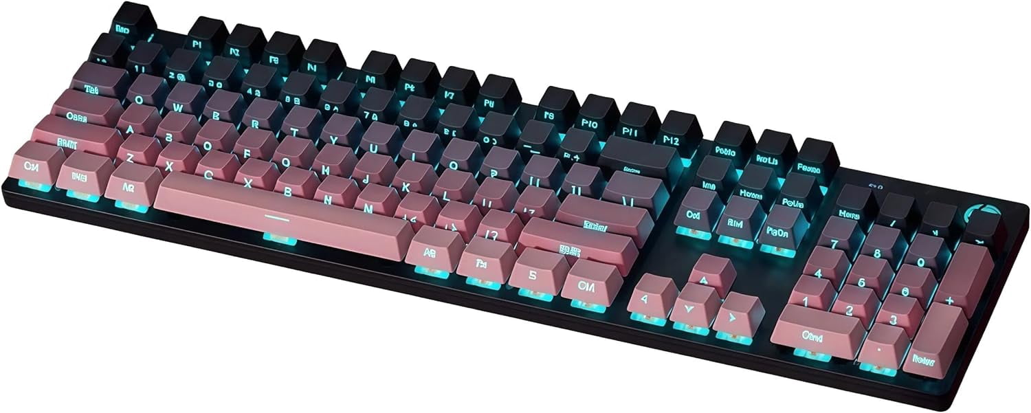 HP GK400F Wired Mechanical Keyboard – 104-Key Brown Switches, USB Connection, Dual-Use for Office & Gaming, Black/BlackBerry Pink, Side-Printed Keycaps