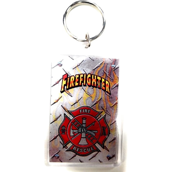 HP Industries Fire Department 2x3 Acrylic Keychain w/1" Keyring Decal Logo Emblem Firefighter