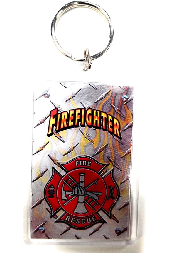 Fire Department 2x3 Acrylic Keychain w/1" Keyring Decal Logo Emblem Firefighter