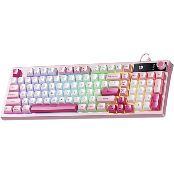 HP K500F Wireless Keyboard – Tri-Mode Bluetooth 5.0 / 2.4GHz / USB-C, RGB Backlit, Pink Gaming Keyboard with Volume Knob, Rechargeable for Windows PC