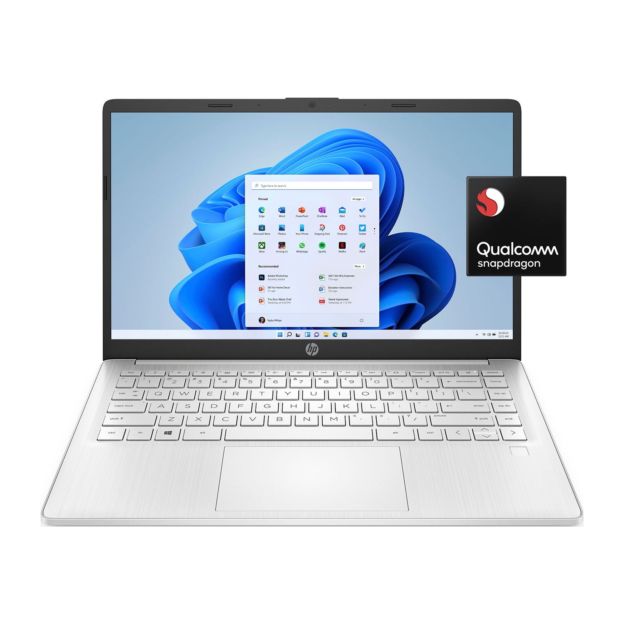 “HP Laptop 14”FHD, Touch, Qualcomm Snapdragon 7c Gen 2, 4GB RAM, 128 GB eMMC, Silver, Windows 11, 14-ed0123wm” - image 1 of 9