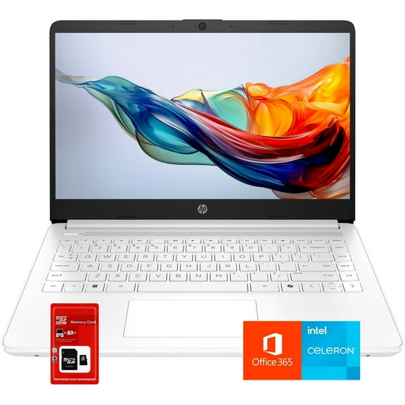 HP Laptop, 14" HD Display, 1-Year Office 365, Intel N4500 Processor, 16GB RAM, 64GB Storage + 64GB SD Card, HDMI, Windows 11 S, White