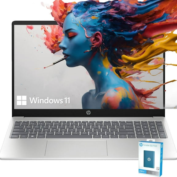HP Laptop, 15.6"" FHD Display, AMD Ryzen 5 7520U (4-Core, Beat i7-1255U), AMD Radeon Graphics, Thin & Portable, Long Battery Life, w P500 SSD, Windows 11 Home (16GB RAM | 2TB PCIe SSD), Silver