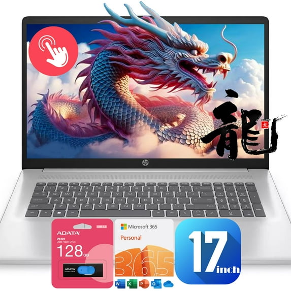 HP Laptop, 17.3" Display, Touch-Screen, 64GB RAM, 2TB Storage(1TB SSD with 128GB Protable Drive and 1TB Cloud Storage), 1-Year Microsoft 365, Intel 4-Core Processor, HDMI, USB-C, Windows 11