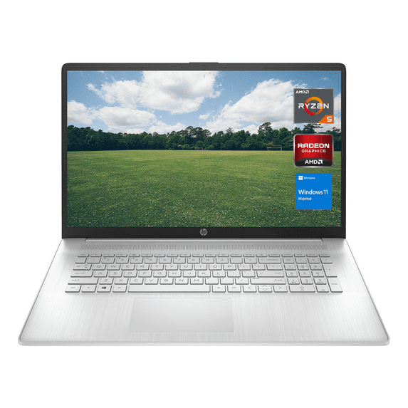 HP Laptop, 17.3" FHD Display, AMD Ryzen 5 5500U, 12GB RAM, 1TB PCIe SSD, HDMI, Webcam, Wi-Fi, Bluetooth, Windows 11 Home, Natural Silver