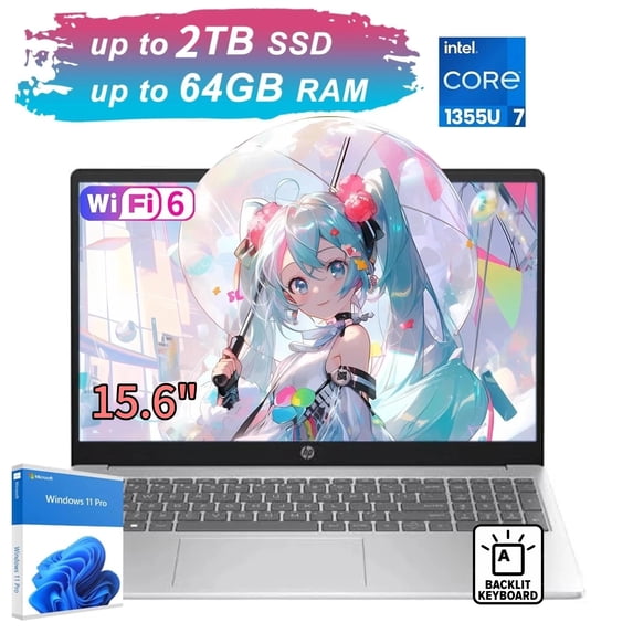 HP Laptop Computer for Business, Intel 13th Gen i7-1355U, 32GB RAM, 2TB SSD, 15.6" FHD , Wi-Fi 6, Backlit Keyboard, Windows 11 Pro, W/O Mouse