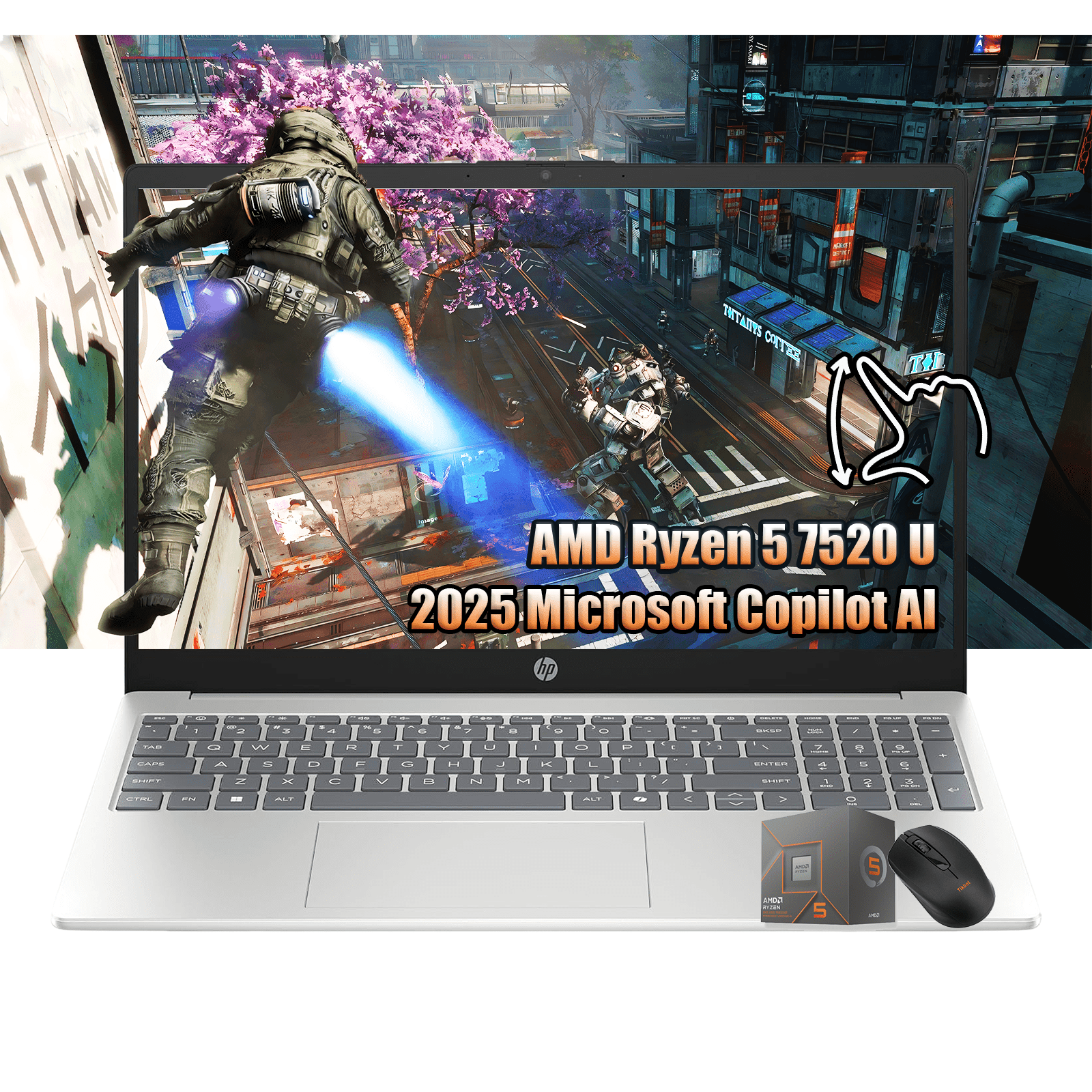 HP Laptop on Sale Clearance 2025 | 15.6" HD Touchscreen Laptop | AMD Ryzen 5 7520U (Beat Intel Core i7-4930K) | 16GB LPDDR5 RAM | 256GB SSD | Wi-Fi 6 | Windows11 | W/Mouse