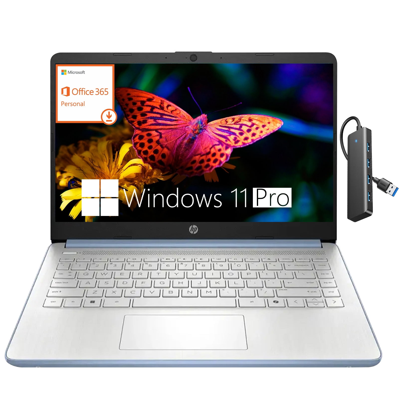 HP Laptop for Student and Business, 14" HD, Intel N150, 4GB RAM, 192GB Storage(128GB UFS +64GB MSD), 1-Year Office 365, Windows 11 Pro, Fast Charge,Blue