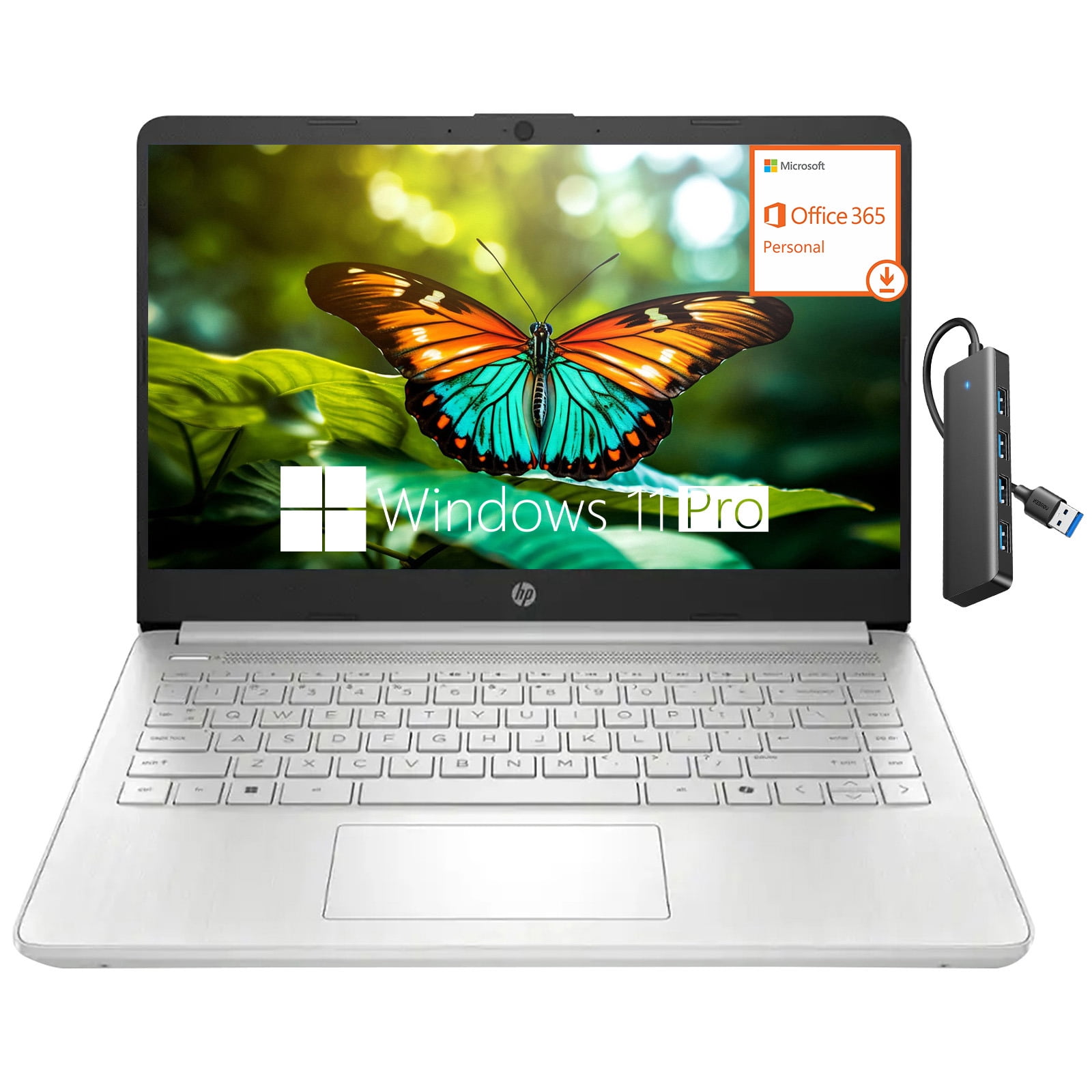 HP Laptop for Student and Business, 14" HD, Intel N150, 4GB RAM, 192GB Storage(128GB UFS +64GB MSD), 1-Year Office 365, Windows 11 Pro, Fast Charge, Silver