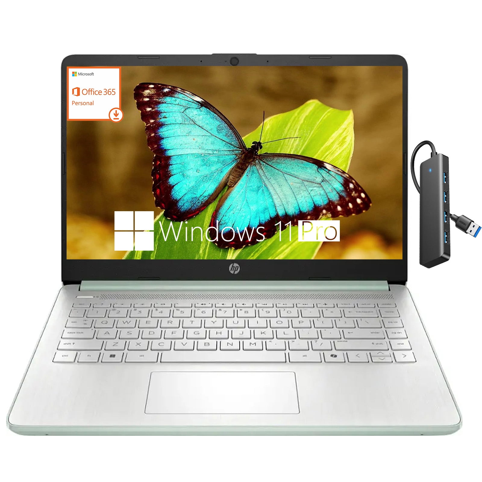 HP Laptop for Student and Business, 14" HD, Intel N150, 4GB RAM, 128GB UFS, 1-Year Office 365, Windows 11 Pro, Fast Charge,Green