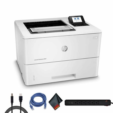 HP LaserJet Enterprise M507dn Monochrome Printer (1PV87A) Bundle Including: Printer Cable, Surge Protector, Ethernet Cable, Fiber Cloth