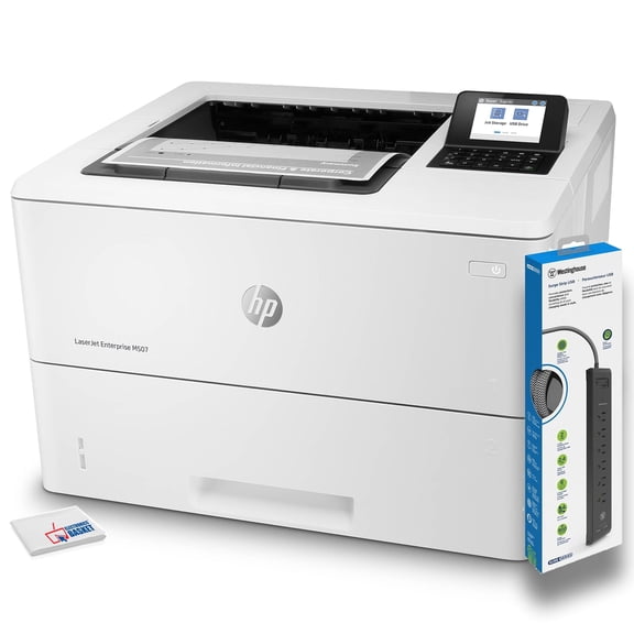 HP LaserJet Enterprise M507dn Monochrome Laser Printer with Duplex Printing & Ethernet Bundle with Surge Protector (No Manufacturer Warranty)