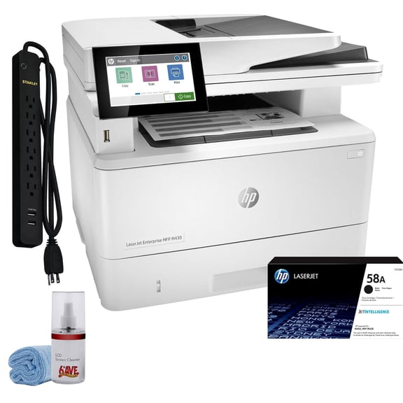 HP LaserJet Enterprise MFP M430f Monochrome All-in-One Laser Printer Print Scan Copy Fax (3PZ55A#BG) Bundle with Surge Protector & Cleaning Kit (Sold Without Manufacturer Warranty)