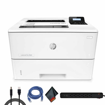HP LaserJet Pro M501dn Monochrome Laser Printer (J8H61A) Bundle Including: Printer Cable, Surge Protector, Ethernet Cable, Fiber Cloth