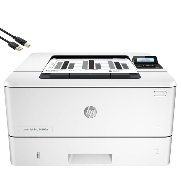 HP Laserjet Pro M402n Single-Function Wired Monochrome Laser Printer, White - Print only - 40 ppm, 1200 x 1200 dpi, 256MB RAM, 8.5 x 14, 2-line LCD, Ethernet, USB, 4 Feet USB Printer Cable
