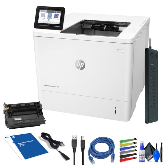 HP LaserJet Enterprise M611dn Monochrome Laser Printer with Duplex Printing & Ethernet (7PS84A#BGJ) Bundle with Surge Protector, USB Cable & Cleaning Kit (No Manufacturer Warranty)