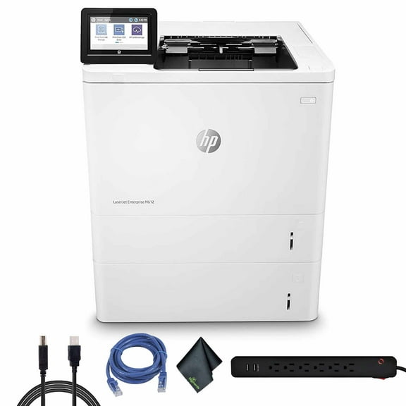 HP Monochrome LaserJet Enterprise M612dn Printer (7PS86A) Bundle Including: Printer Cable, Surge Protector, Ethernet Cable, Fiber Cloth