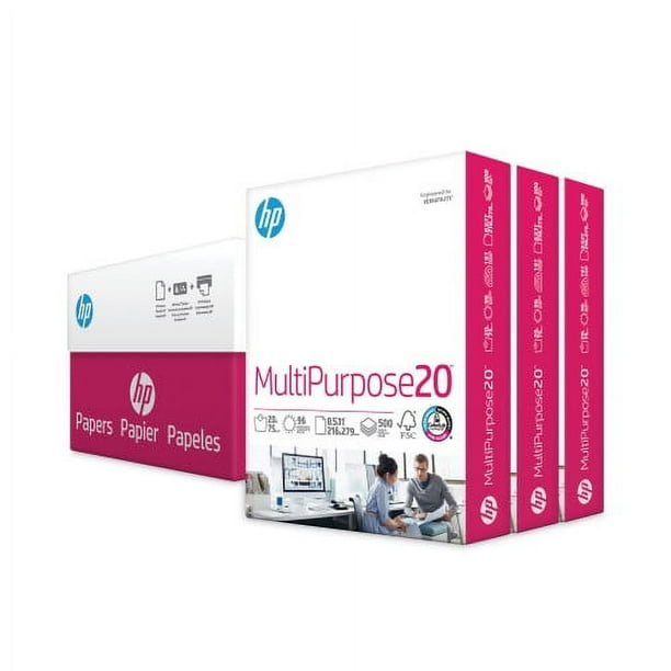 HP MultiPurpose20 Paper, 96 Bright, 20 lb Bond Weight, 8.5 x 11, White