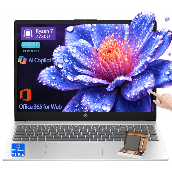 HP 15.6" FHD Touchscreen Laptop for Business, AMD Ryzen 7 7730U Processor, 32GB RAM, 1TB SSD, Copilot AI, Numeric Keyboard, WiFi 6, Bluetooth, Windows 11 Pro