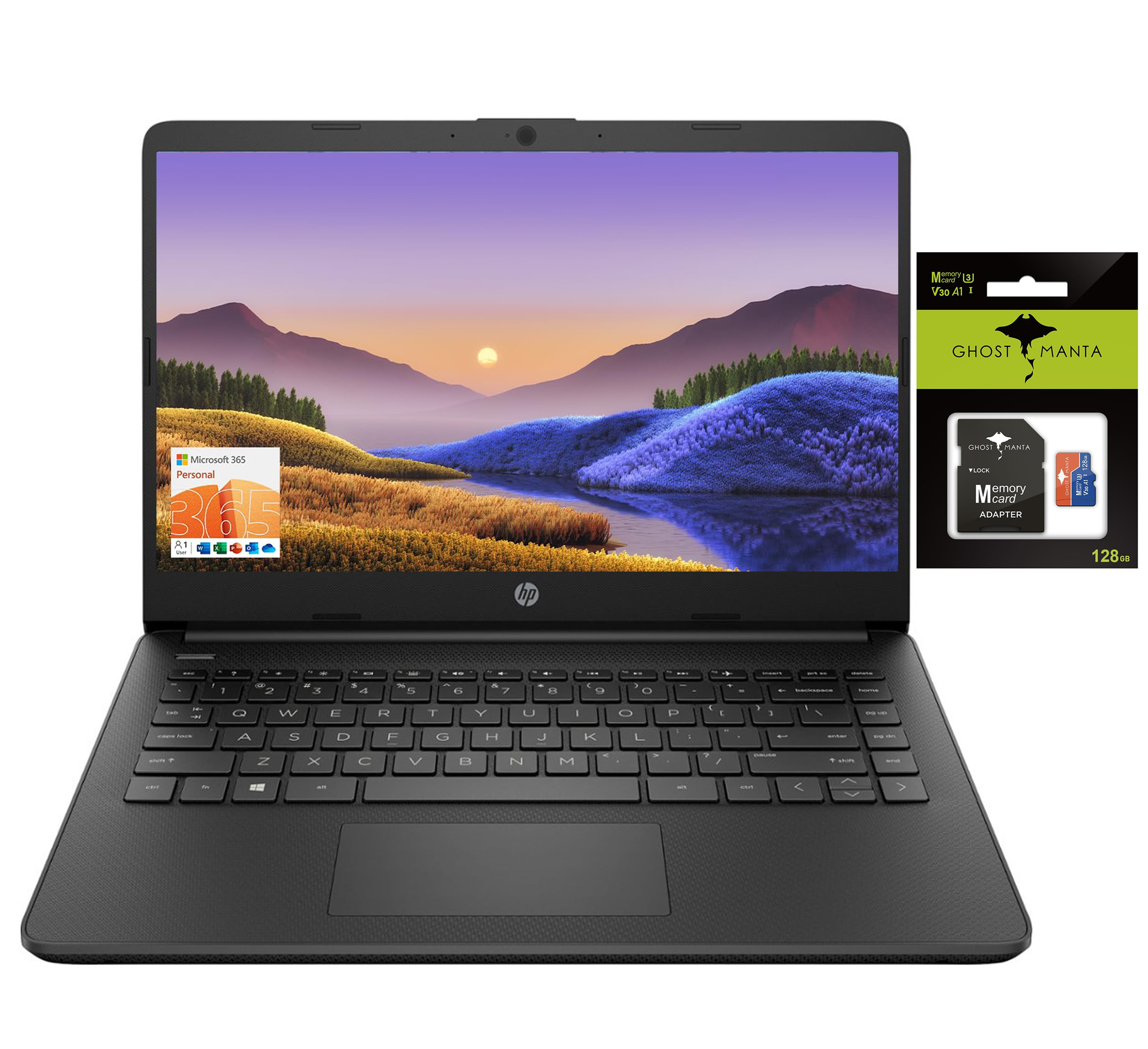 HP Newest 14" HD Laptop Light-Weight, Intel Quad-Core N4120, 8GB RAM, 192GB Storage(64GB eMMC+128GB SD Card), 1 Year Office 365, WiFi, Bluetooth 5, USB Type-A&C, Webcam, Win11, Laptops Computers