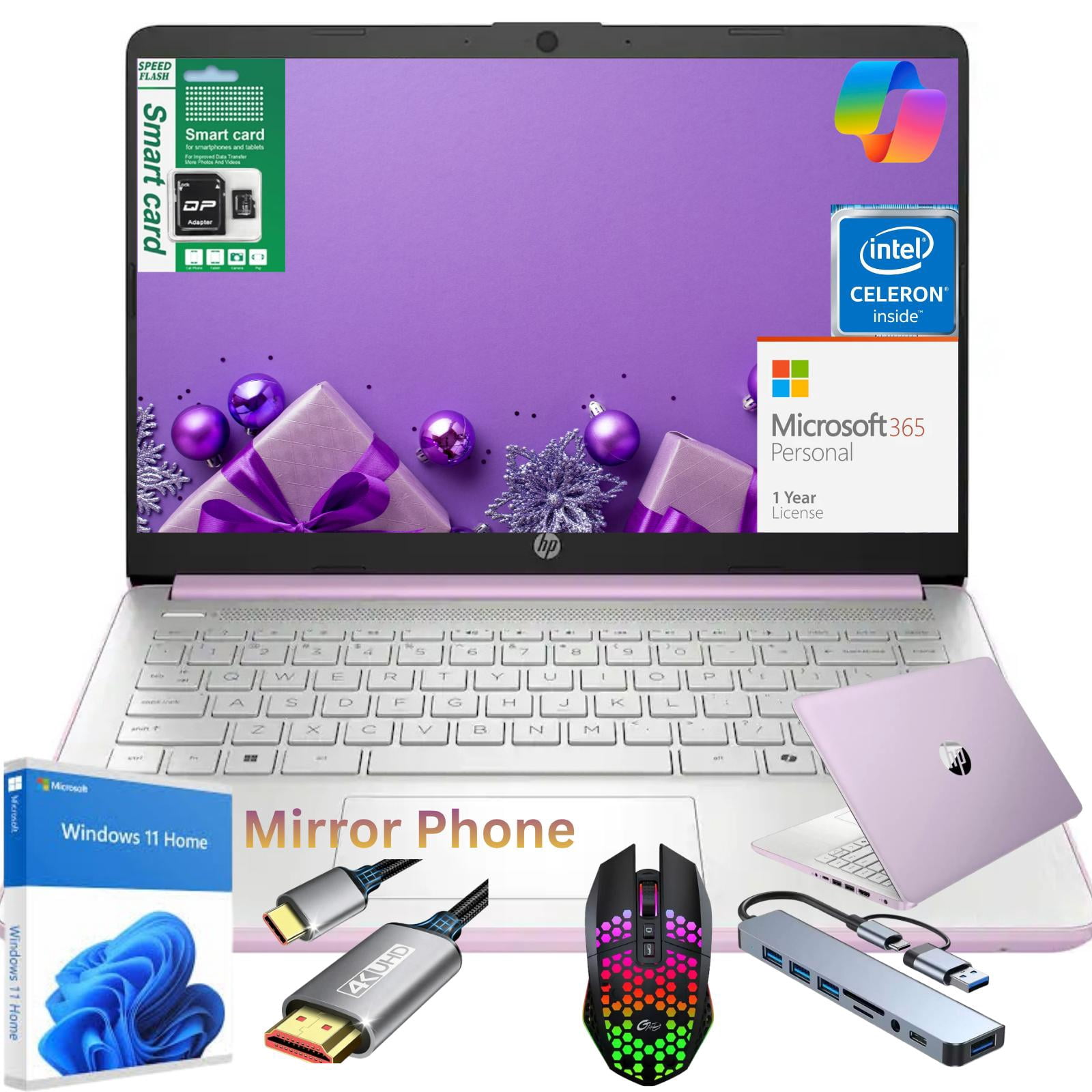 HP 14" Ultra Thin Laptop, Intel Quad-Core N150, 8GB RAM, 256GB (128GB eMMC+128GB SD Card), Windows 11 Home, 1 Year Microsoft Office 365, Lightweight Notebook for Work or School, Gift Set(Lavender)