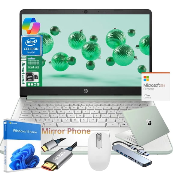 HP Newest 14" Laptop, Slim Light Laptop Computer for Students and Business, Intel 12th Core N150,1 Year Office 365, Webcam,WiFi,16GB RAM,256GB Storage(128GB eMMC+128GB SD) Windows 11 Home Green