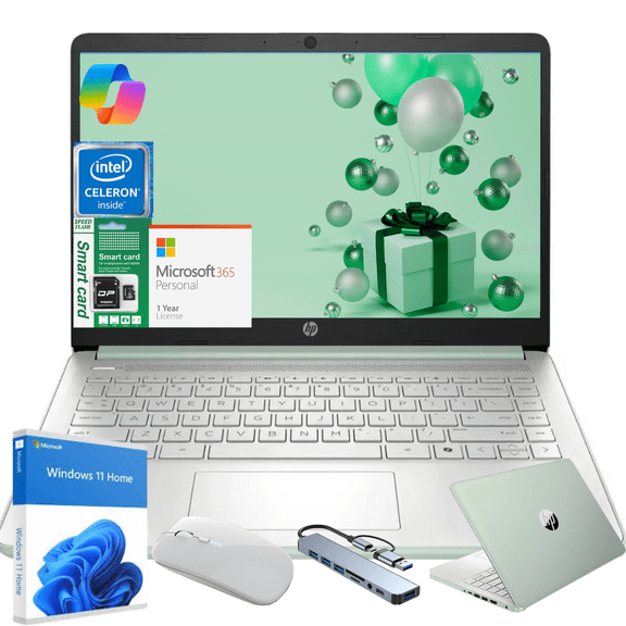HP Newest 14" Laptop, Slim Light Laptop Computer for Students and Business, Intel 12th Core N150,1 Year Office 365, Webcam,WiFi,16GB RAM,256GB Storage(128GB eMMC+128GB SD) Windows 11 Home Green