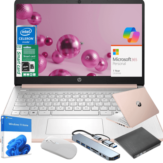 HP Newest 14" Laptop, Slim Light Laptop Computer for Students and Business, Intel 12th N150,1 Year Office 365, Webcam, HDMI, WiFi,16GB RAM,256GB Storage(128GB eMMC+128GB SD) Windows 11 Home Rose Gold