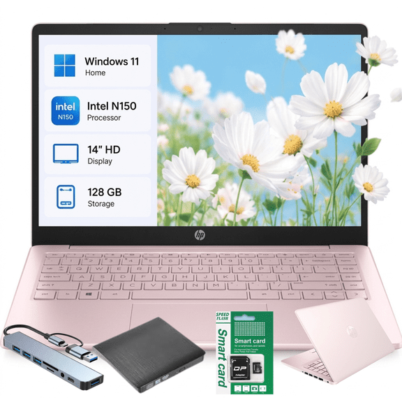HP Newest 14" Laptop, Slim Light Laptop Computer for Students and Business, Intel 12th N150,1 Year Office 365, Webcam, HDMI, WiFi,16GB RAM,256GB Storage(128GB eMMC+128GB SD) Windows 11 Home Rose Gold
