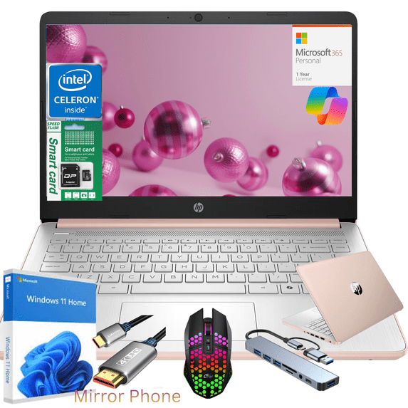 HP Newest 14" Laptop, Slim Light Laptop Computer for Students and Business, Intel 12th N150,1 Year Office 365, Webcam, HDMI, WiFi,16GB RAM,256GB Storage(128GB eMMC+128GB SD) Windows 11 Home Rose Gold