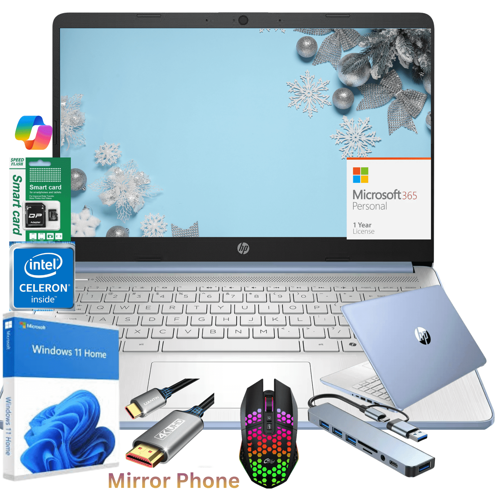 HP Newest 14" Laptop, Slim Light Laptop Computer for Students and Business, Intel 12th N150,1 Year Office 365, Webcam, HDMI, WiFi,4GB RAM,256GB Storage(128GB eMMC+128GB SD) Windows 11 Home Blue