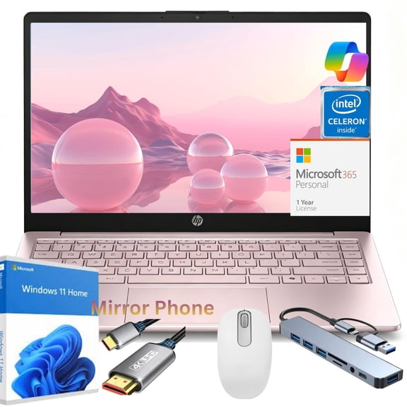 HP Newest 14" Laptop, Slim Light Laptop Computer for Students and Business, Intel 12th N150,1 Year Office 365, Webcam, HDMI, WiFi,8GB RAM,128GB eMMC Windows 11 Home