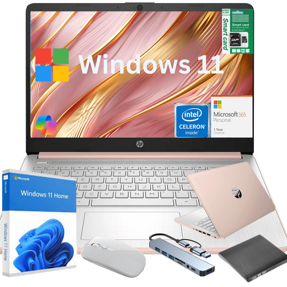HP Newest 14" Laptop, Slim Light Laptop Computer for Students and Business, Intel 12th N4500,1 Year Office 365,8GB RAM,192GB Storage(64GB eMMC+128GB SD) Windows 11 Home