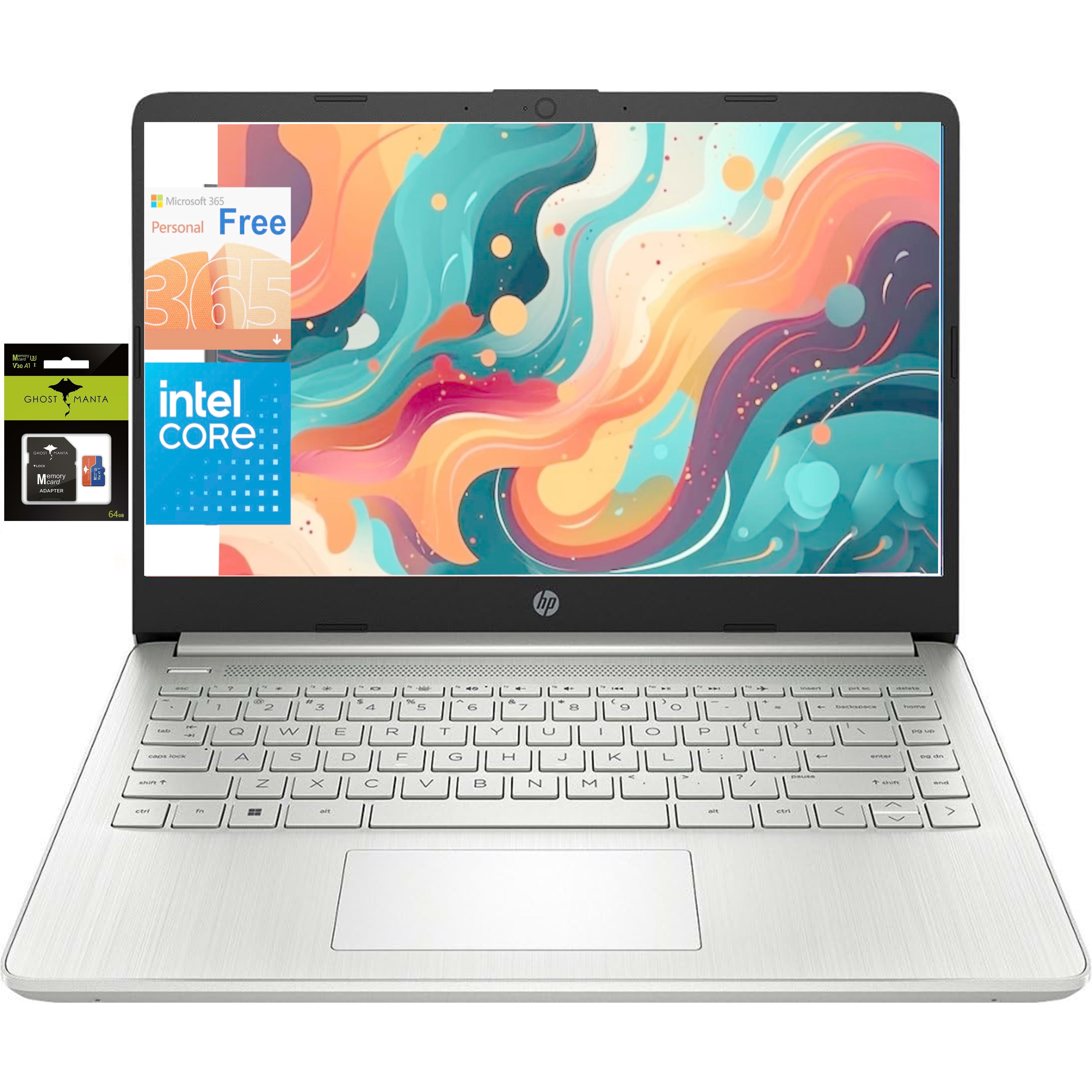 HP Newest 14" Laptop, Slim Light Laptop Computer for Students and Business, Intel Quad-Core N4120, 1 Year Office 365, Webcam, HDMI, WiFi, Win 11, 16GB RAM, 192GB Storage(128GB eMMC+64GB SD)