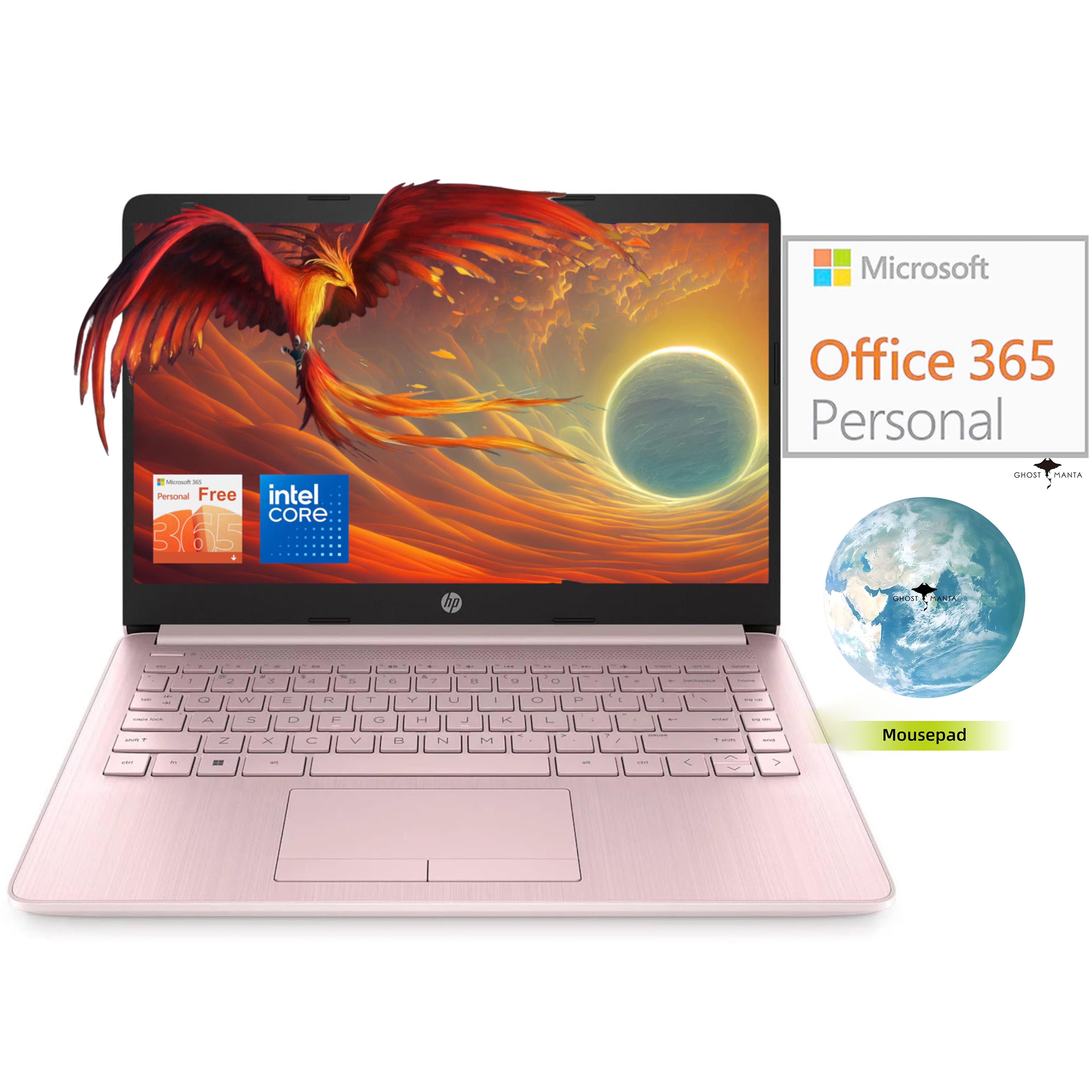 HP Newest 14" Laptop, Slim Light Laptop Computer for Students and Business, Intel Quad-Core N4020, 1 Year Office 365, Webcam, HDMI, WiFi, Win 11, 16GB RAM, 64GB eMMC, Pink