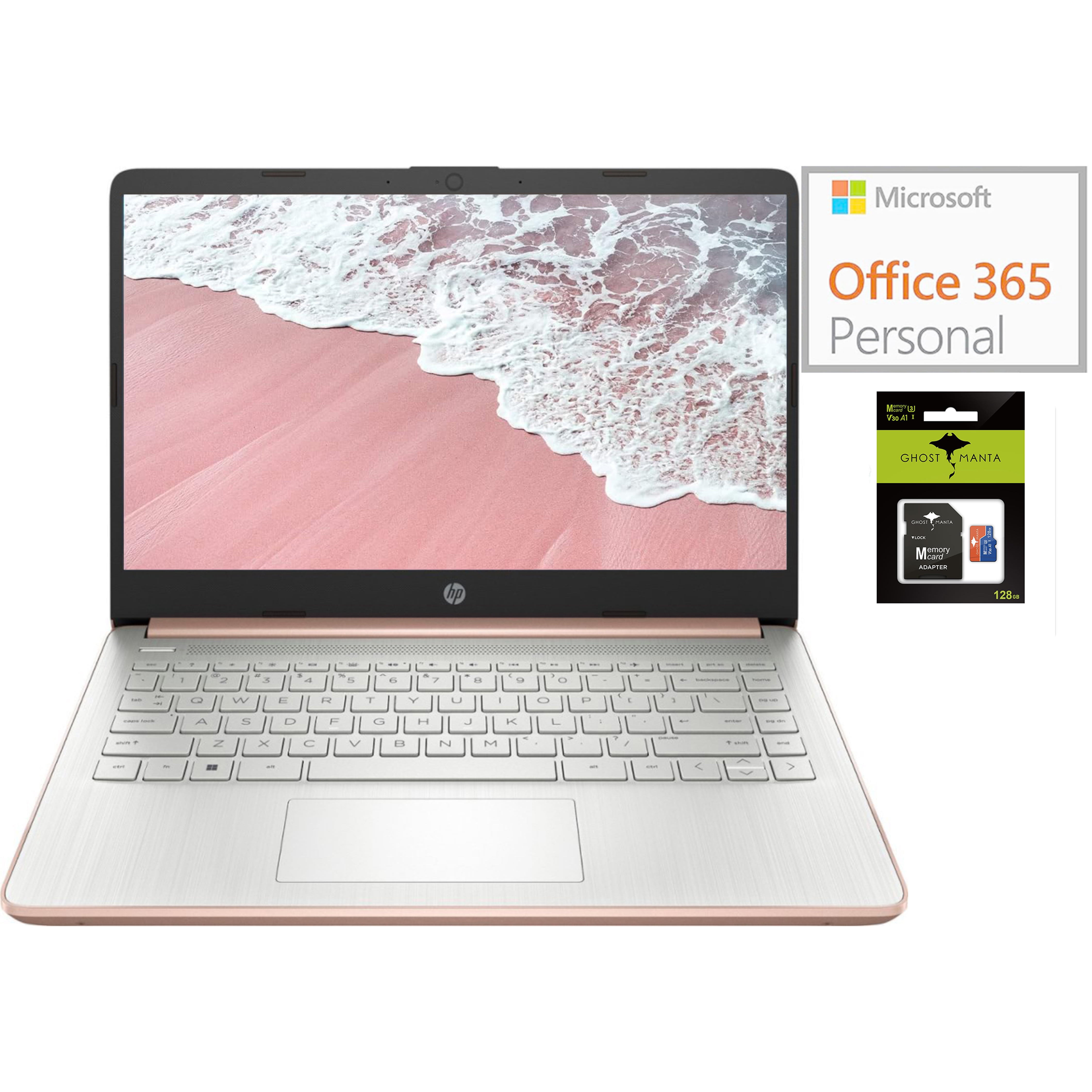 HP Newest 14" Laptop, Slim Light Laptop Computer for Students and Business, Intel Quad-Core N4120, 1 Year Office 365, Webcam, HDMI, WiFi, Win 11, 16GB RAM, 256GB Storage(128GB eMMC+128GB SD)