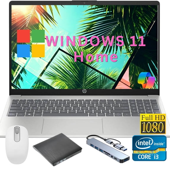 HP Newest 15 15.6" Full HD Business Laptop Computer,Intel Core i3-N305, 16GB RAM, 256GB PCIe SSD, Long Battery Life, Wi-Fi 5, Bluetooth,Windows 11 Home S Mode, Natural Silver