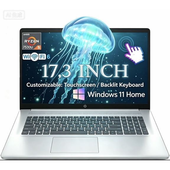 HP Newest 17 Laptop 17.3" HD+ Touchscreen Laptop, AMD Ryzen 5 7530U (Beats i7-1165G7), 16GB RAM, 1TB SSD, Wi-Fi 6,Bluetooth, Webcam, HDMI, Windows 11 Home, Silver