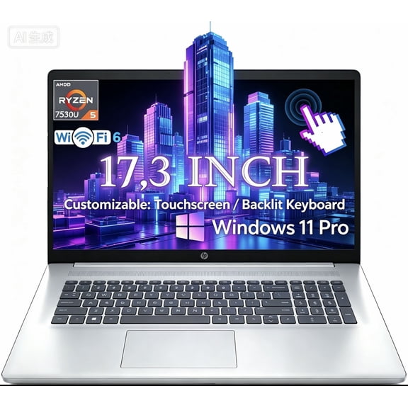 HP Newest 17 Laptop 17.3" HD+ Touchscreen Laptop, AMD Ryzen 5 7530U (Beats i7-1165G7), 16GB RAM, 512GB SSD, Wi-Fi 6,Bluetooth, Webcam, HDMI, Windows 11 Pro, Silver