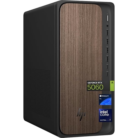 HP Newest OmniDesk Business Next Gen AI Desktop PC, Intel Core Ultra 7 265, NVIDIA GeForce RTX 5060, 32GB DDR5 RAM, 2TB SSD, HDMI, KB & Mouse, Win 11 Pro,Dark Wood