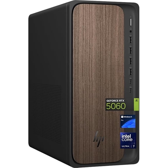 HP Newest OmniDesk Business Next Gen AI Desktop PC, Intel Core Ultra 7 265, NVIDIA GeForce RTX 5060, 64GB DDR5 RAM, 2TB SSD, HDMI, KB & Mouse, Win 11 Pro,Dark Wood