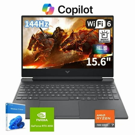 HP Newest Victus 15.6" 144Hz FHD Gaming Laptop,AMD Ryzen 7 7445HS, 32GB RAM DDR5 , 2TB SSD ,NVIDIA GeForce RTX 4050,Copilot ,Backlit,Mica Silver ,Windows 11 Home