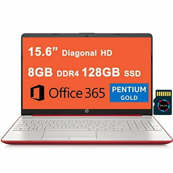 HP Notebook 15 Business Laptop I 15.6 Diagonal HD Display I Intel Pentium Gold 6405U I 8GB DDR4 128GB SSD I Intel UHD Graphics I HDMI USB-C Office365 Win10 Scarlet Red + 32GB MicroSD Card