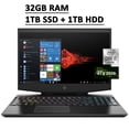 thumbnail image 1 of HP OMEN 15 Gaming Laptop 15.6" FHD 144Hz IPS 72% NTSC Display 10th Gen Intel 6-Core i7-10750H 32GB RAM 1TB SSD 1TB HDD GeForce RTX 2070 8GB RGB Backlit Keyboard Thunderbolt WiFi6 Win10 Black, 1 of 5